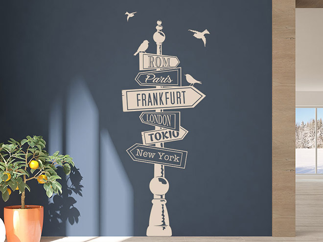 Wandtattoo Wegweiser mit Wunschort | WANDTATTOO.DE