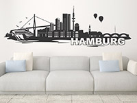 Skyline Wandtattoo Hamburg im Wohnzimmer