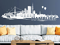 Skyline Hamburg Wandtattoo über der Couch in weiß