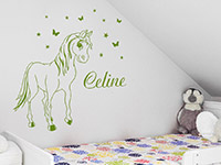 Pferde Wandtattoo Pony mit Name in Farbe