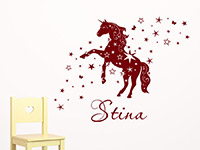 Sterne Wandtattoo Einhorn mit Name in rot