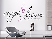 Lateinisches Carpe Diem Wandtattoo mit Schmetterlingen