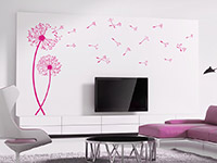 Pusteblumen Wandtattoo in pink im Wohnzimmer