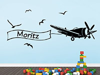 Wandtattoo Flugzeug mit Name