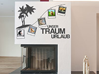 Fotorahmen Wandtattoo Traumurlaub im Wohnzimmer in grau