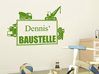 Wandtattoo Baustelle mit Name im Kinderzimmer