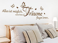 Wandtattoo TrÃ¤ume fliegen Spruch im Schlafzimmer Ã¼ber dem Bett