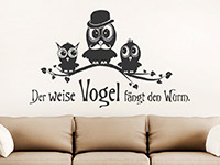 Sprichwort Wandtattoo Der weise Vogel... auf heller Wandfläche