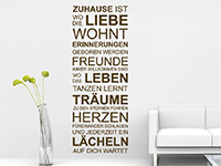 Spruchband Wandtattoo Zuhause ist... auf heller Wand