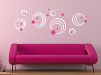 Retro Wandtattoo Ornament Kreise und Sterne in weiÃŸ und pink