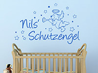 Schutzengel Wandtattoo mit Wunschname in enzian im Kinderzimmer