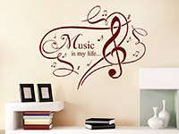 Musik Wandtattoo Music is my life... als stylisches Ornament in rot