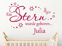 Baby Wandtattoo Ein Stern wurde geboren mit Name in Farbe