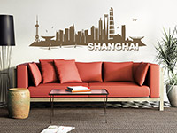 Skyline Wandtattoo Shanghai im Wohnzimmer