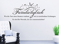 Spruch Wandtattoo FamilienglÃ¼ck auf heller WandflÃ¤che