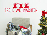 Wandtattoo Elche mit Frohe Weihnachten im Wohnzimmer in rot