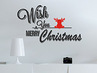 Zweifarbiges Wandtattoo Wish You a Merry Christmas mit Elch