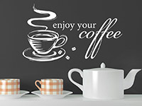 Englisches Wandtattoo Enjoy your coffee in weiß