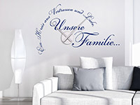 Wandtattoo Uhr Unsere Familie im Wohnzimmer