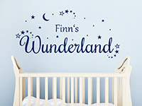 Baby und Kinder Wandtattoo Wunderland mit Wunschname in blau
