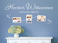 Wunschname Wandtattoo Fotorahmen Herzlich Willkommen bei Familie in weiß