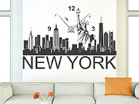 Wandtattoo Uhr New York Skyline im Wohnzimmer