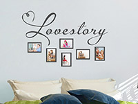 Wandtattoo Fotorahmen Lovestory im Schlafzimmer in grau