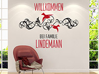 Wandtattoo Willkommen mit Ornament und Wunschname