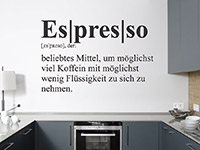 lustiges Espresso Kaffee Begriff Wandtattoo auf hellem Hintergrund