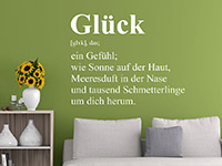 Glück Wandtattoo Begriff über der Couch