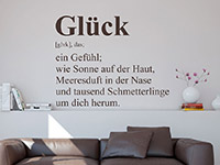 modernes Wandtattoo Glück Definition auf hellem Hintergrund