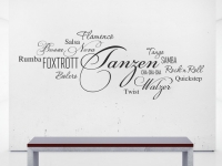 Wortwolken Wandtattoo Tanzen auf heller Wand