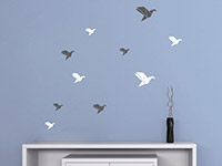 Wandtattoo Zweifarbige Origami Vögel in weiß und grau