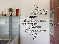 Wandtattoo Kaffeesorten auf hellem Hintergrund