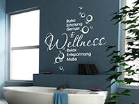 Wandtattoo Wellness Ruhe Begriffe auf dunklem Hintergrund