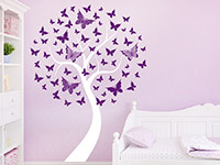 Zweifarbiger Wandtattoo Baum mit Schmetterlingen auf farbiger Wand