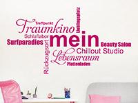 Wortwolken Wandtattoo Mein Chillout Studio in knalligen Farben