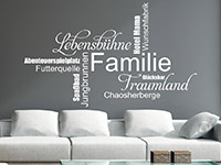 Wandtattoo Familie Wortwolke im Wohnzimmer