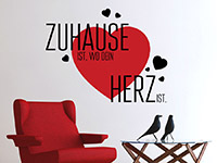 Familien Wandtattoo Zuhause ist ... mit Herzen in schwarz und rot