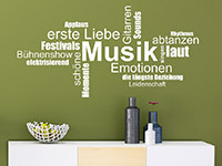 Wandtattoo Musik Wortwolke im Wohnzimmer