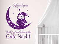 Wandtattoo Gute Nacht Eule mit Wunschname im Kinderzimmer