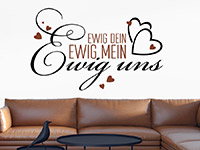 Zweifarbiges Wandtattoo Ewig dein mit Herzen Ã¼ber der Couch