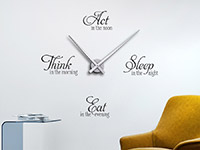 Uhren Wandtattoo Uhr Think Act Sleep Eat auf hellem Hintergrund