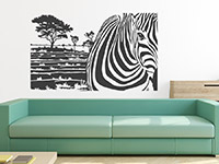 Afrikanisches Wandtattoo Zebra Banner über dem Sofa