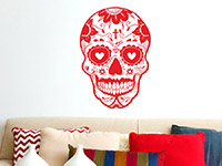 Mexikanischer Wandtattoo Totenkopf in rot im Wohnzimmer