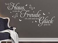 Spruch Wandtattoo Haus Freude Glück in weiß