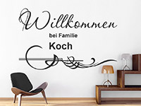 Wandtattoo Willkommen Name Ornament auf hellem Hintergrund