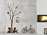 Originelles Wandtattoo Baum mit Kindern und Fahrrad