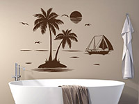 Palmen Insel Wandtattoo als sommerliche Deko im Badezimmer
