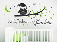 Baby Wandtattoo Schlaf schön Eule mit Name im Kinderzimmer